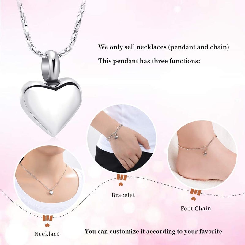Imrsanl Small Heart Urn Necklace for Ashes Cremation Jewelry for Women Stainless Steel Pendant Memorial Ash Holder Loved Ones Keepsake (Silver) - Image 2